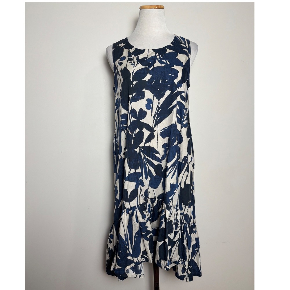 Bryn Walker Cotton Floral Midi Dress XS High Low Ruffle Coastal Lagenlook